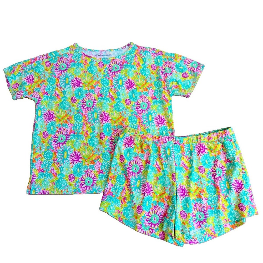 IBKUL IBKomfortable Shirt & Shorts Set Womens Medium Pink Floral Bird UPF 50+